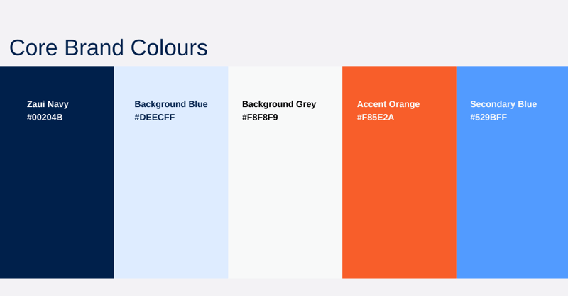 Core Brand colours of Zaui online Reservation system